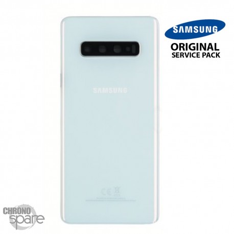 Vitre arrière + vitre caméra Blanc Prisme Samsung Galaxy S10 PLUS G973F (Officiel)