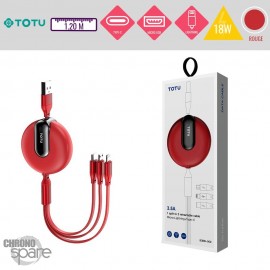Câble 3 en 1 avec enrouleur 18W rouge TOTU