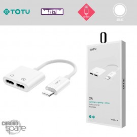 Adaptateur Lightning 2 en 1 - Charge et écoute 2 Lightning Blanc TOTU