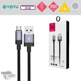 Câble USB vers Micro USB 2,4A gris 25CM TOTU