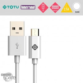 Câble USB vers Micro USB 10W-2,1A blanc 1M TOTU