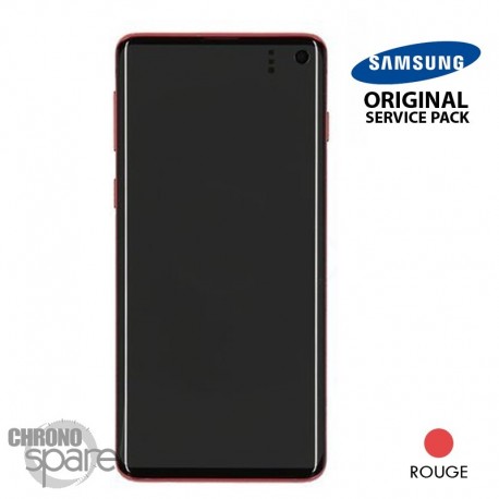 Ecran LCD + Vitre Tactile + châssis Rouge Samsung Galaxy S10 G973F (officiel)