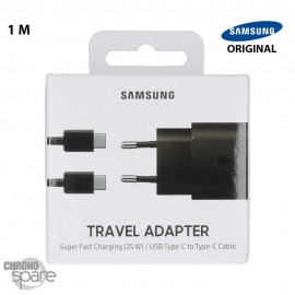 Chargeur secteur USB-C + câble 1m Samsung FAST CHARGE original USB-C / USB-C 25W - Noir Avec boite