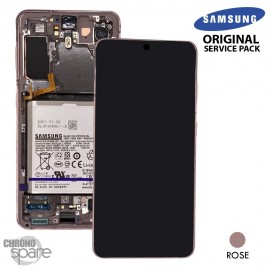 Ecran LCD + Vitre Tactile + châssis Rose Samsung Galaxy S21 G991B (officiel)