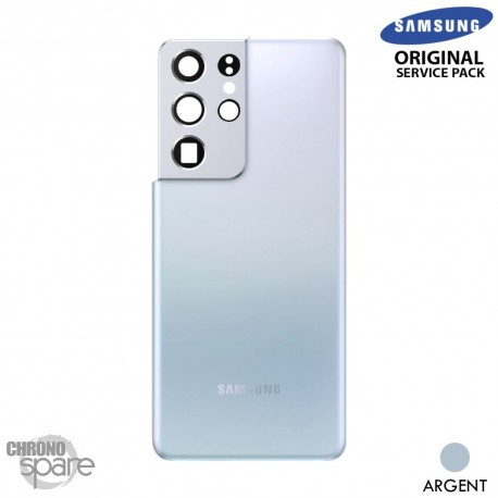 Vitre arrière + vitre caméra Argent Samsung Galaxy S21 Ultra G998F (Officiel)