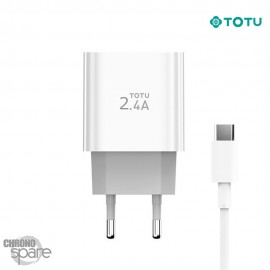 Chargeur secteur 12W 2 USB + 1 câble type C TOTU