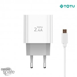 Chargeur secteur 12W 2 USB + 1 câble USB TOTU