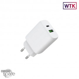 Chargeur secteur 25W Type-C + USB WTK Sans boîte