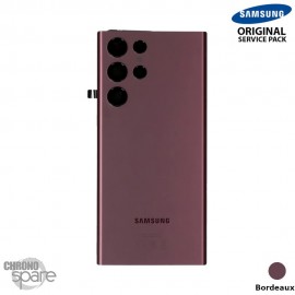 Vitre arrière + lentille caméra Bordeaux Samsung Galaxy S22 Ultra S908B (officiel) Sans Batterie 
