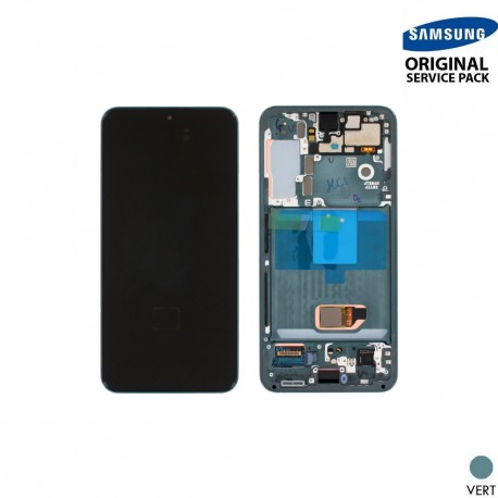 Ecran LCD + Vitre Tactile + châssis vert Samsung Galaxy S22 S901B (officiel) Sans Batterie 
