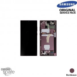 Ecran LCD + Vitre Tactile + châssis Bordeaux Samsung Galaxy S22 Ultra S908B (officiel) Sans Batterie 