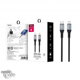 Câble USB-C vers Lightning 20W-3A gris 1.2M TOTU