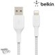 Câble à gaine tressée USB-A vers Lightning (12W) 1m - Blanc (Officiel) BELKIN 
