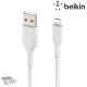 Câble à gaine tressée USB-A vers Lightning (12W) 3m - Blanc (Officiel) BELKIN 