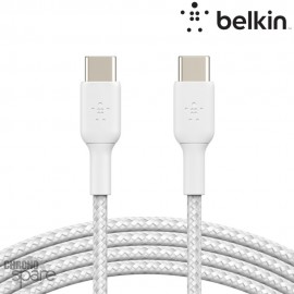 Câble à gaine tressée USB-C vers USB-C (60W) 1m - Blanc (Officiel) BELKIN 