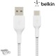 Câble à gaine tressée USB-A vers USB-C (15W) 15cm - Blanc (Officiel) BELKIN