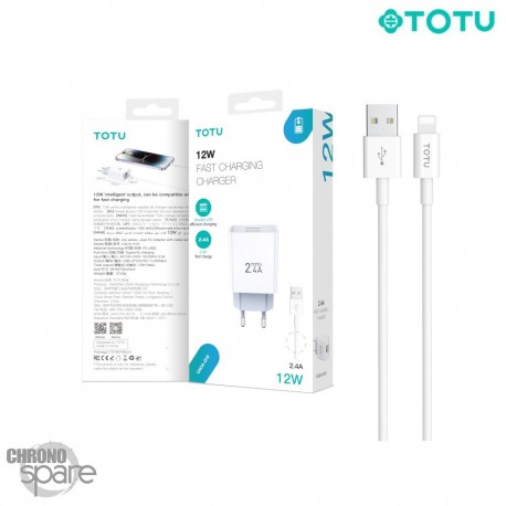Chargeur secteur 12W 2 USB + 1 câble lightning TOTU