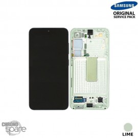 Ecran LCD + Vitre Tactile + châssis Lime Samsung Galaxy S23 S911B (officiel) Sans Batterie 