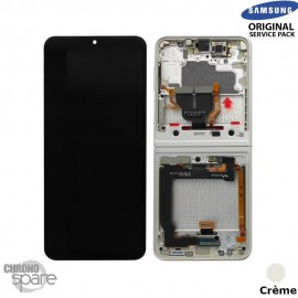 Ecran OLED + Vitre Tactile + châssis Crème Samsung Galaxy Z Flip 3 5G F711B (officiel)