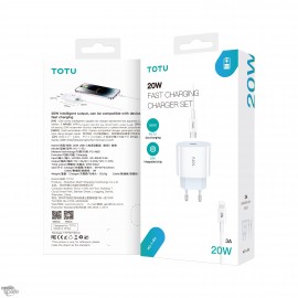 Chargeur secteur USB-C 20W TOTU avec Câble USB-C vers Lightning