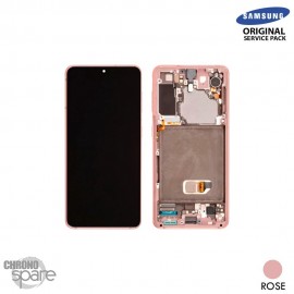 Ecran LCD + Vitre Tactile + châssis Rose Samsung Galaxy S21 G991B (officiel) Sans Batterie