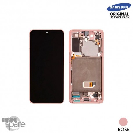 Ecran LCD + Vitre Tactile + châssis Rose Samsung Galaxy S21 G991B (officiel) Sans Batterie